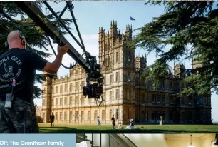  ??  ?? TOP: The Grantham family actors all return to Downton for the film. RIGHT: Brendan Coyle (Bates) shares a laugh with Lesley Nicol (Mrs Patmore) and Sophie McShera (Daisy). LEFT: Penelope Wilton as Isobel Crawley. INSET OPPOSITE: Maggie Smith with director Michael Engler.