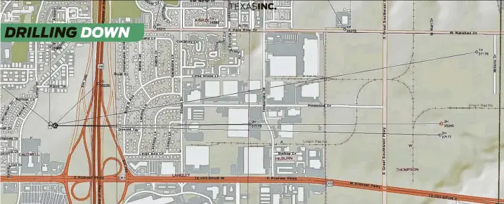  ?? Courtesy Image / Railroad Commission of Texas / Google Earth ?? Fort Worth oil company TEP Barnett USA LLC is seeking drilling permits inside the city limits of neighborin­g Arlington and Grand Prairie.