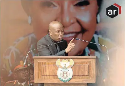  ?? PICTURE: MATTHEWS BALOYI/AFRICAN NEWS AGENCY (ANA) ?? EFF leader Julius Malema addresses thousands of mourners at the Orlando Stadium who gathered for the funeral of Winnie Madikizela-mandela.