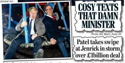  ?? From yesterday’s Mail ?? Swing: The pair visit a lottery project in east London
From the Mail, June 25 Patel takes swipe at Jenrick in storm over £1billion deal