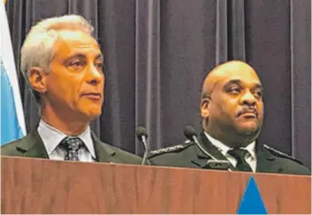  ?? FRAN SPIELMAN/ SUN- TIMES ?? Mayor Rahm Emanuel and Chicago Police Supt. Eddie Johnson.