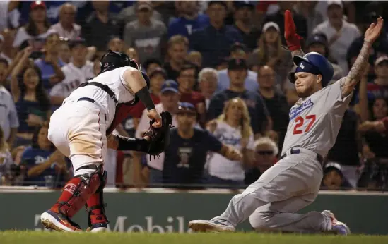 ?? MARY SCHWALM / BOSTON HERALD FILE ?? ‘CLEARED OF ANY WRONGDOING’: Red Sox outfielder Alex Verdugo, seen at right during a game last season while still with the Dodgers, regrets his lack of action during an off-field incident in 2015.