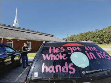  ?? PHOTOS BY CURTIS COMPTON / CCOMPTON@AJC.COM ?? While the biggest obstacle to distance learning in Morgan County is finding Wi-Fi, Union Springs Baptist Church in Rutledge stepped up when the school district asked to be a hot spot.