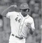  ?? DAVID KOHL/USA TODAY SPORTS ?? Reds right fielder Aristides Aquino had two home runs in a 7-4 loss to the Cubs.