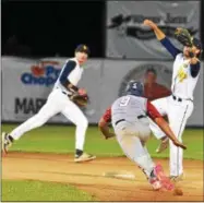  ?? JOHN BREWER - ONEIDA DAILY DISPATCH ?? Sherrill Post 230Jorden Barlow steals second against Adrean Post during a 5-2loss on Friday, July 20.