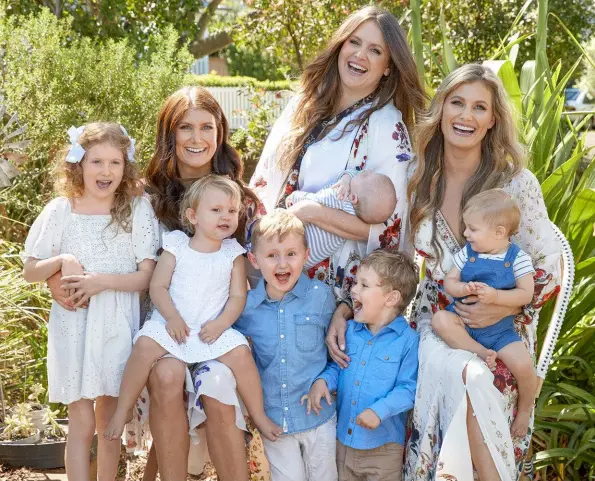  ??  ?? To maintain work/life balance, The McClymonts restrict touring to the weekends to care for their broods, including (from left) Brooke's daughter Tiggy and baby Elroy (in her arms), Mollie's daughter Elky and son Ned, and Sam's sons, Wilder and Ari.