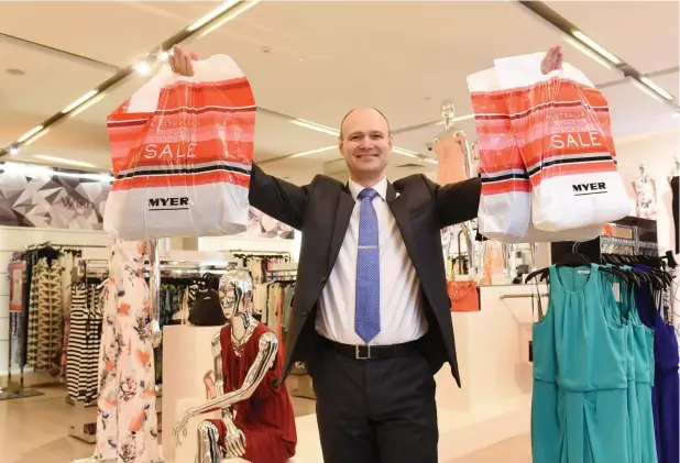  ?? Picture: KYLIE ELSE ?? SOLD: Myer chief Richard Umbers unveils plans for its stocktake sale.