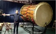  ??  ?? Joris de Man next to an enormous Taiko drum. Imagine trying to fit that in your car.