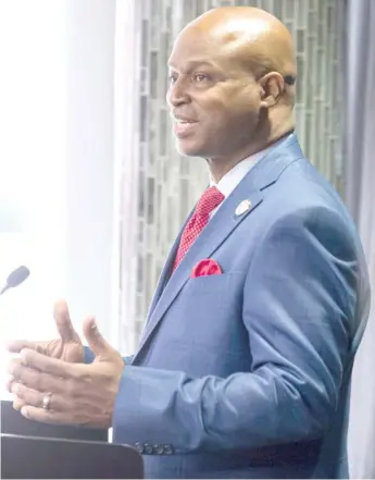  ?? JUSTIN L. FOWLER/THE STATE JOURNAL-REGISTER VIA AP ?? Illinois House Speaker Emanuel “Chris” Welch, D-Hillside, on Wednesday holds his first press conference after taking the oath of office.