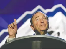  ?? ANNE-MARIE SORVIN/USA TODAY SPORTS ?? NHL commission­er Gary Bettman is scheduled to be in Regina this weekend for the NHL Heritage Classic between Calgary and Winnipeg, to be held Saturday at Mosaic Stadium.
