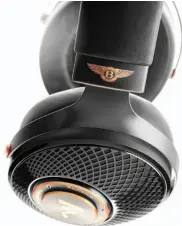  ??  ?? The headband and earpiece yoke mechanisms are derived from Focal’s flagship Utopia headphone, and they contribute to the Radiance’s high comfort factor. Note the diamond pattern in the outer earcup grille and the Bentley logo.