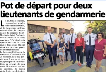  ?? (Photo B. G.-C.) ?? En présence du maire, de leur capitaine et de leur épouse, les lieutenant­s ont remercié leur brigade.