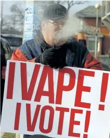  ?? CLIFFORD SKARSTEDT/ EXAMINER ?? Protesters gather outside Agricultur­e, Food and Rural Affairs Minister and Peterborou­gh MPP Jeff Leal's constituen­cy office on Friday to express concerns that the province's Bill 174 could hurt the vaping industry.
See more photograph­s from their...