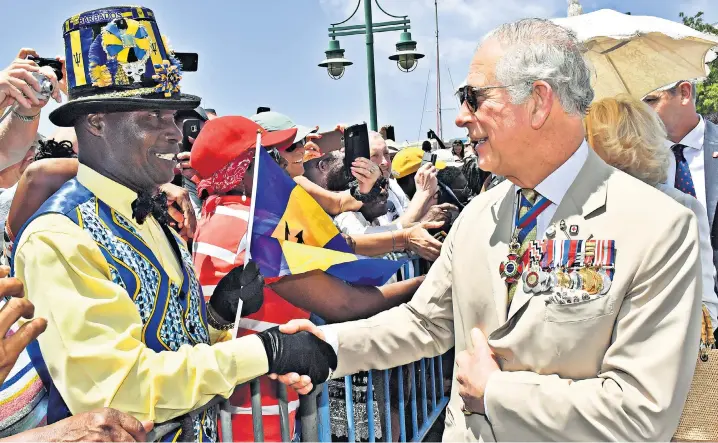  ?? ?? King Charles meets islanders on a tour of the Caribbean in 2019 when he was Prince of Wales, above; Drax Hall, right, tucked away in the south east corner of Barbados