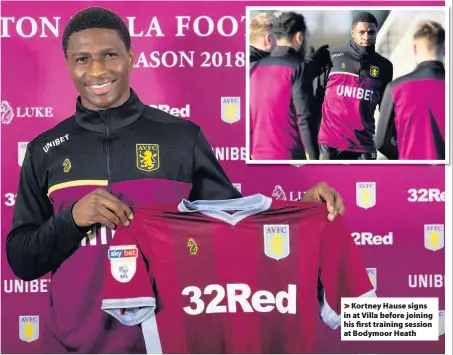  ??  ?? &gt;Kortney Hause signs in at Villa before joining his first training session at Bodymoor Heath