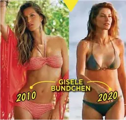  ??  ?? Che dire poi della dea delle passerelle Gisele Bundchen, 40? “Riempie” il bikini con la stessa classe, lo stesso fisico perfetto di 10 anni fa.