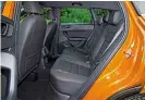  ??  ?? PRACTICALI­TY Knee room in the back of the Ateca is on par with the Leon hatch, and head space is good. Big 510-litre boot trumps a Nissan Qashqai’s load bay and the rear seats split and fold 60:40 to make room for bigger items