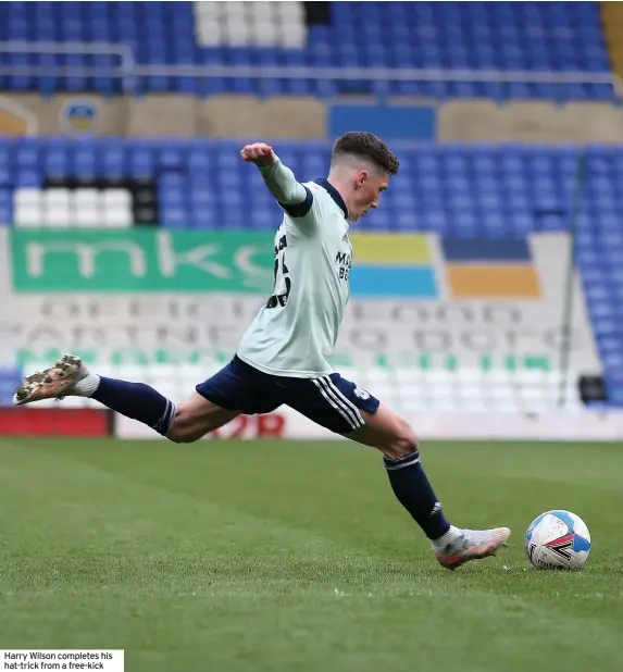  ??  ?? Harry Wilson completes his hat-trick from a free-kick