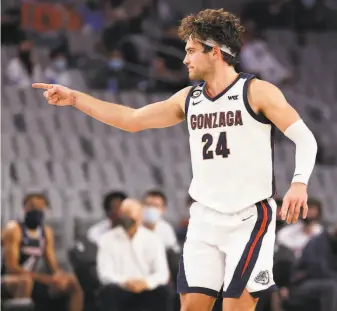  ?? Ronald Martinez / Getty Images ?? Gonzaga’s Corey Kispert poured in 32 points while tying a school record with nine 3pointers in his team’s victory over Virginia in Fort Worth, Texas. He is averaging 22.4 points per game.