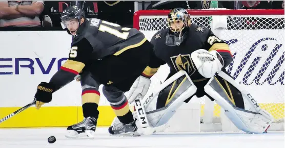  ?? DAVID BECKER/THE ASSOCIATED PRESS ?? The inconsiste­ncy of goalie Marc-Andre Fleury is one of the reasons why the Vegas Golden Knights have struggled out of the gate this season.