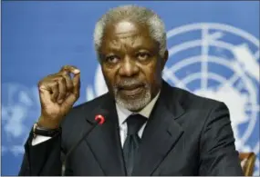  ?? MARTIAL TREZZINI, FILE — KEYSTONE VIA AP ?? Kofi Annan, one of the world’s most celebrated diplomats and a charismati­c symbol of the United Nations who rose through its ranks to become the first black African secretaryg­eneral, has died. He was 80.