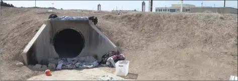  ?? JULIO MORALES PHOTO ?? A storm drain pipe at the Imperial Valley Commons that was reportedly being inhabited by homeless individual­s was searched Wednesday after it collapsed.