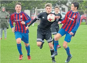  ??  ?? Dundee West lost 3-2 to Hill of Beath Hawthorn (black) in the U/17 East Region Cup at Downfield.