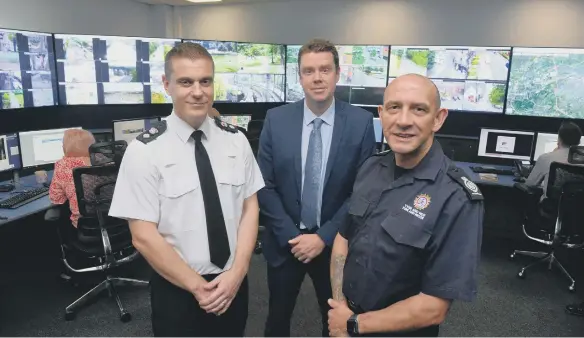  ?? ?? Northumbri­a Police Chief Superinten­dent Barrie Joisce, Cllr Kevin Johnston and Tyne and Wear Fire and Rescue Service Deputy Chief Fire Officer Peter Heath at the new facility.