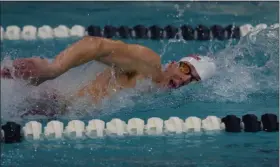  ?? AUSTIN HERTZOG - MEDIANEWS GROUP ?? Boyertown’s Nolan Benner swims in the 100-yard freestyle Thursday.