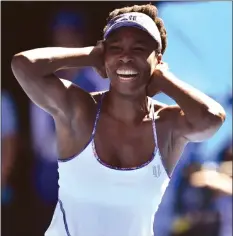  ??  ?? OLD-TIMER . . . American tennis star Venus Williams celebrates her Australian Open semi-final victory against compatriot Coco Vandeweghe in Melbourne yesterday, becoming the oldest player to reach a Grand Slam final where she will face her younger...