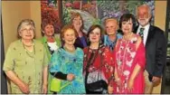  ??  ?? Gladys Nigro, Sharon Simson, Peggy Ewing, Susan Teti, Terri Boyle, Ruth Mooney, Evie Giegerich and Dr. Harold Sweetman enjoy the 70th anniversar­y party at Jenkins Arboretum.