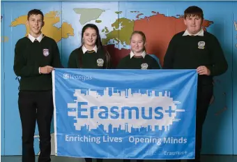  ??  ?? Killorglin Community College students Ethan Victor, Liath Lenihan, Kate Moroney and Michéal Teahan who are now celebratin­g the schools’s prestigous award for online learning.