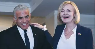  ?? (Toby Melville/Pool/Reuters) ?? PRIME MINISTER Yair Lapid and British Prime Minister Liz Truss hold a bilateral meeting as they attend the 77th UN General Assembly in New York last week.