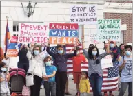  ?? Tyler Sizemore / Hearst Connecticu­t Media ?? Armenian supporters rally outside Town Hall in Greenwich on Wednesday.