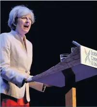  ??  ?? Visit Prime Minister Theresa May addressed delegates during the Scottish Conservati­ves’spring conference at the Scottish Events Campus (SEC) in Glasgow last week