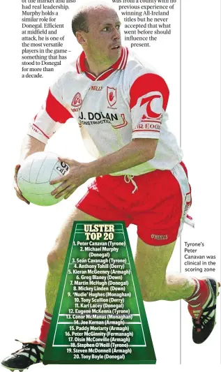  ??  ?? Tyrone’s Peter Canavan was clinical in the scoring zone