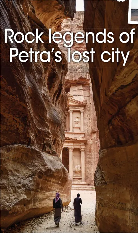  ??  ?? GORGE-OUS: The ancient ‘red rose city’ of Petra in Jordan and, above, Nigel in front of the retired liner Celebratio­n