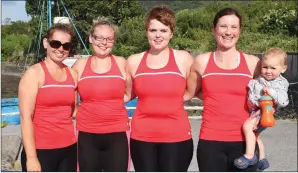  ??  ?? Sneem Senior Ladies gold medalists Caroline Casey, Delia Murphy, Elaine Murphy, Helen Harvey and Sasha at Cahersivee­n Regatta on Sunday.