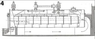  ??  ?? PHOTO 4: Section through Lancashire boiler showing gas flow, and in dotted outline, firing grate at left-hand end. Steam collection and delivery to mill engines is through the top mounted valves. Also shown are safety valve and inspection hatch.
Drawing courtesy John Phillp, Northern Mill Engine Society
4