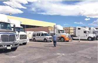  ?? ANGELA KOCHERGA/FOR THE JOURNAL ?? Numerous trucks cross at Santa Teresa, New Mexico’s business border crossing. Nearly 116,000 commercial trucks crossed the border from Mexico into New Mexico there in 2016.