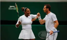  ??  ?? Serena Williams and Andy Murray will play the No 1 seeds, Bruno Soares and Nicole Melichar, after victroy in the second round of the Wimbledon mixed doubles. Photograph: Tom Jenkins/The Guardian