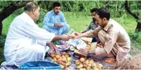  ?? - Express Tribune ?? PACKING FOR EXPORT: Men pack peaches into boxes at farm in Mingora, Swat.