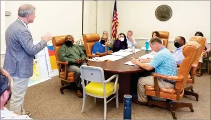  ?? ?? Senator Bart Williams visited the Oktibbeha County Board of Supervisor­s during its meeting on Monday. (Photo by Cal Brown, SDN)