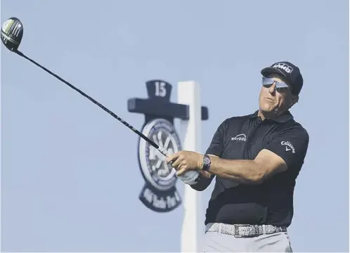  ??  ?? 0 Phil Mickelson plays his shot from the 15th tee during the second round of the US PGA Championsh­ip at Kiawah Island