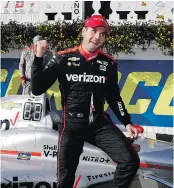  ?? — AP ?? Will Power of Australia celebrates on Sunday after winning the IndyCar race at Pocono Raceway at Long Pond, Pa., for the second consecutiv­e year.