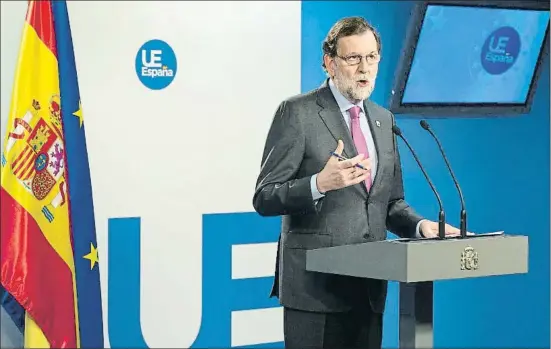  ?? HORST WAGNER / EFE ?? Mariano Rajoy, en la rueda de prensa que ofreció ayer en Bruselas tras la cumbre extraordin­aria de la UE sobre el Brexit