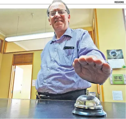  ?? PHOTO: DANIEL BIRCHFIELD ?? Sounding the bell . . . Andrew Hayes, of Andrew P. Hayes Ltd in Oamaru, called time on his 49year accountanc­y career yesterday.