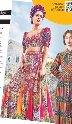  ?? ?? The model wears a multi-hued silk thread embroidere­d ghagra by Abu Jani and Sandeep Khosla (left); This easybreezy dress is a Ritu Kumar creation