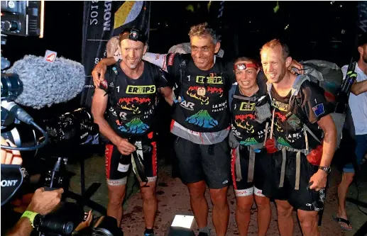  ??  ?? Low expectatio­ns have brought high rewards for New Zealand adventure racing team Avaya - Chris Forne, Nathan Fa’avae, Fleur Pawsey and Stu Lynch - who took out the 2018 world championsh­ip race on Tuesday.