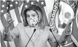  ?? J. SCOTT APPLEWHITE/AP ?? House Speaker Nancy Pelosi is willing to aid the airline industry amid broader legislatio­n.